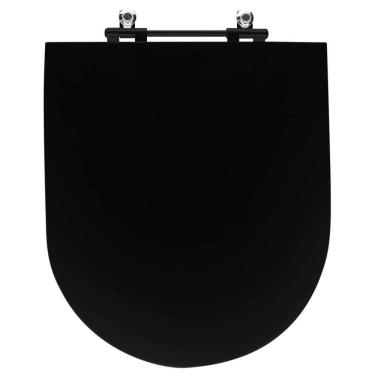 Imagem de Assento Sanitário Poliéster Luxo Carrara Preto Fosco Para Vaso Deca Com Ferragem Preta