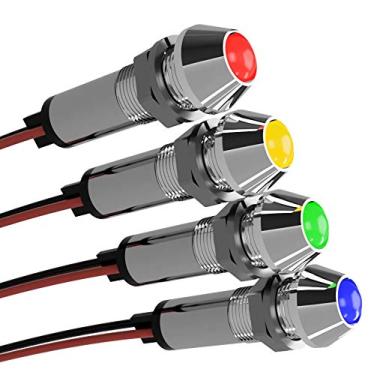 Imagem de INTERACTIVIA Pacote com 4 Multi Vermelho, Verde, Azul e Âmbar 12V DC Cromado Carcaça 8 mm 5/40.6 cm LED Metal Signal Indicator Pilot Dash Light