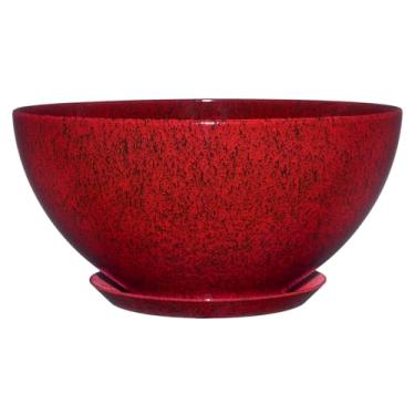 Imagem de Vaso Rosie moderno clássico para casa e jardim com drenagem - tigelas contemporâneas - vasos redondos rasos para plantas pequenas - Vasos versáteis para uso interno e externo (25,4 cm vermelho lava)