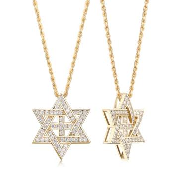 Imagem de Colar com pingente de estrela judaica de Davi Moissanite cor D VVS1 para mulheres e homens, prata esterlina sólida 925 realmente autêntica, ajustável, 40,6 cm/45,7 cm/50,8 cm, colar Israel, Gema Prata