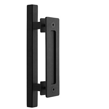 Imagem de SUYA Maçaneta de porta de celeiro deslizante de 30,5 cm para serviço pesado, conjunto grande rústico de dois lados, adequado para galpões de portão de cozinha, garagem, acabamento preto fosco