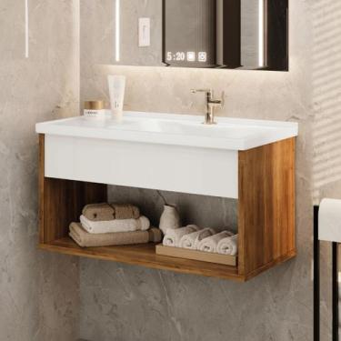 Imagem de Gabinete Com Cuba para Banheiro Encanto Canela Off White - POLI MOVEIS