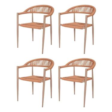 Imagem de Kit 4 Cadeiras Empilhável Laguna Trancoso Fratini Aluminio Assento Trama Corda Náutica Terracota