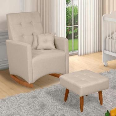 Imagem de Poltrona de Amamentação Balanço Com Puff Ana Tecido Linho - DECORELITY