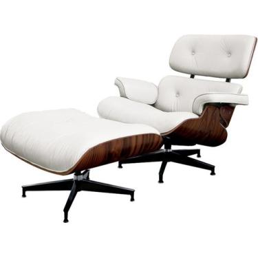 Imagem de Poltrona Charles Eames com Puff Couro Natural Branco - 34560 - Sun Hou