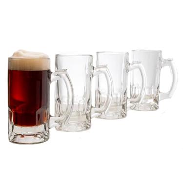 Imagem de Libbey Conjunto de canecas de cerveja de vidro Craft Brews, conjunto de 4 copos de cerveja grandes para servir cervejas e lagers, canecas de cerveja de vidro atemporal para freezer