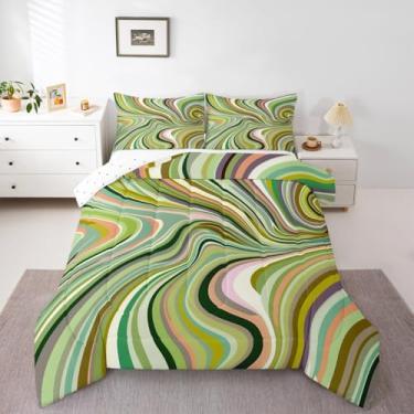 Imagem de Erosebridal Conjunto de edredom de primavera, solteiro, fantasia, verde, geométrico, fluido, boêmio, étnico, listrado, arco-íris, leve