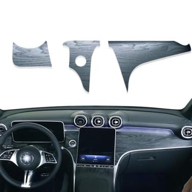 Imagem de Leeogench Capa de instrumento de painel de madeira real compatível com Mercedes Benz GLC X254 acessórios de cinza natural de luxo kit de decoração para 2023 2024 2025 + mais recente com acabamento de