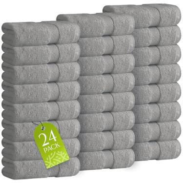 Imagem de White Classic Wealuxe Toalhas de banho cinza claro para toalha de corpo e rosto, panos de lavagem de algodão a granel pacote com 24, roupas de lavagem de dedo de spa de flanela 30 x 30 cm, toalhas de