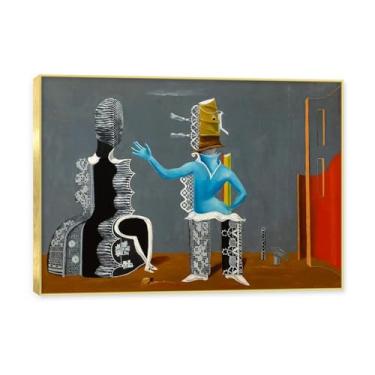 Imagem de NHLDZYH Moldura dourada. Arte de parede de pinturas famosas, (O casal) de Max Ernst, pôster impresso em tela, imagem de arte abstrata para sala de estar quarto decoração de casa. 50 x 70 cm - 19,6 x