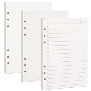 Imagem de Multibey Refil de papel A5, pacote com 3 inserções planejadoras para fichário A5, papel recarregável de 100 g/m2 espesso, 6 furos, folhas soltas, 135 folhas (270 páginas), papel em branco/forrado/para