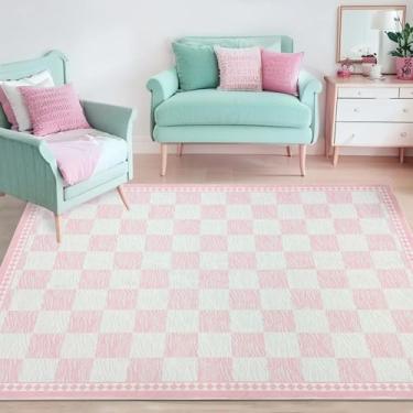 Imagem de Lacomfy Tapete xadrez zebra, 1,5 x 1,6 m, moderno, xadrez, buffalo, quarto de meninas, design chique, listra de zebra e xadrez, tapete lavável antiderrapante para casa de fazenda, sala de estar