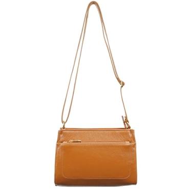 Imagem de Bolsa Feminina Mini Pequena Transversal Crossbody Couro Legítimo (Marrom Caramelo)