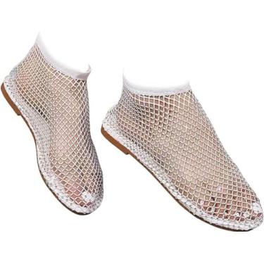 Imagem de Sapatos De Malha Sapatos Elegantes Para Mulheres Sapatos De Rede Elásticos Brilhantes Glitter Stretch Shiny Gem Mesh Flats Shiny Stylish Flats, White, US8/EU40
