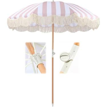 Imagem de Guarda-sóis De Pátio Listrados 2m/6.5ft, Guarda-sol De Franja Vintage, Guarda-sol De Jardim, Guarda-sol De Férias, Guarda-sol De Praia Ao Ar Livre Com Inclinação Fution, 8 Costelas, Poste D