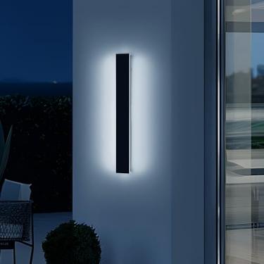 Imagem de Luzes de parede externas de 79,8 cm, luminária de parede linear externa moderna, regulável 3000 K-6000 K, luzes externas de LED, IP65 à prova d'água, arandela de parede externa preta para porta de
