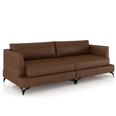 Imagem de Sofá Living 2 Lugares Para Sala 190cm Pés Metálicos Orin P08 Couro Marrom Mescla - Lyam Decor