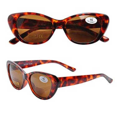 Imagem de DEDING Óculos de sol de leitura bifocais Cat Eye com dobradiça de mola para mulheres com proteção UV400 para uso externo (leopardo, 2,5)