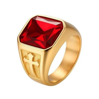 Imagem de Anel Masculino Grande Cruz Católico Fé Cristão Robusto Anatômico Ouro 