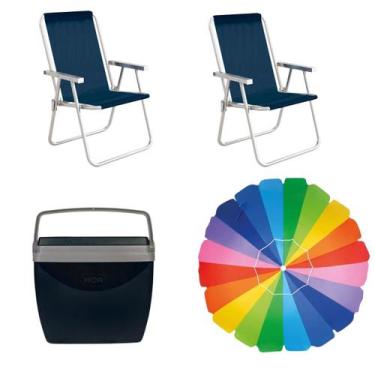 Imagem de  Kit Praia 2 Cadeira Guarda Sol Cooler Mor Mar Verão, KIT 2 Praia 2 Ca