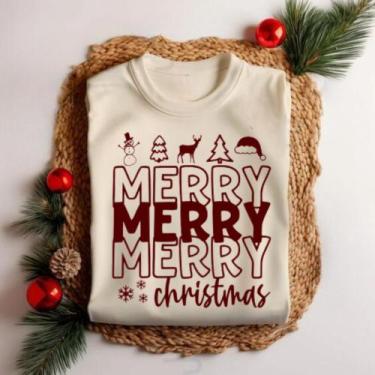 Imagem de Camiseta Unissex Natal Merry Christmas Vazado Festa Personalizado Esta