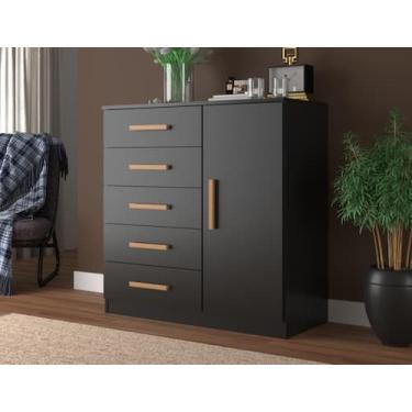 Imagem de Comoda Sapateira New Monaco 1 Porta 5 Gavetas - Evidencia Moveis, Blac