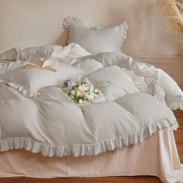 Imagem de Simple&Opulence Conjunto de capa de edredom 100% algodão musselina, tamanho solteiro, capa de edredom de 2 camadas de gaze com textura semelhante a linho, 3 peças, roupa de cama respirável macia e