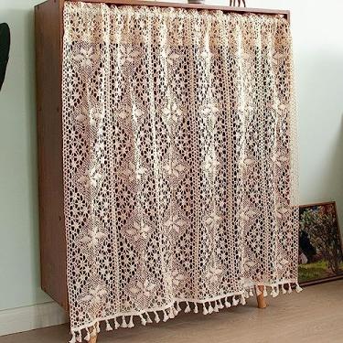 Imagem de Cortina de cozinha curta painéis de cortina de janela pequena, croché à mão, padrão delicado, meia cortina vintage, para varanda/armário/RV/cave, cortina para janelas, estilo B