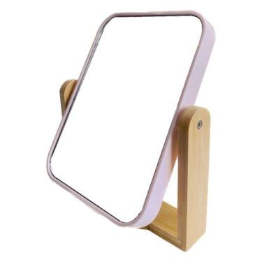 Imagem de Espelho Retangular Moldura Suporte Bambu Maquiagem Banheiro - Ami, Ros
