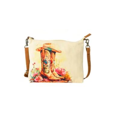 Imagem de COTT N CURLS Bolsa tiracolo Bronco, 82,5 x 25 - Acessórios ocidentais para mulheres, lona impressa em aquarela e couro, bolsa de verão, roupas de concerto country para mulheres, moda ocidental