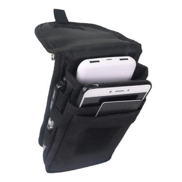 Imagem de Coldre universal para celular, bolsa de nylon para celular, clipe de cinto, bolso multifuncional para celular, três compartimentos, coldre tático para celular, para trabalho, esportes ao ar livre