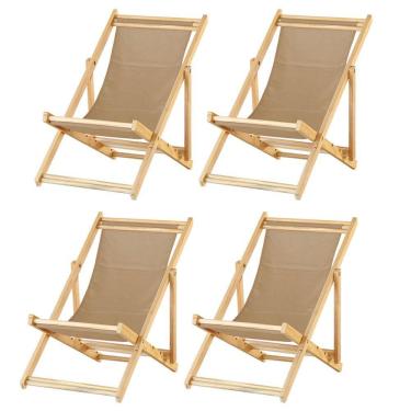 Imagem de Kit 4 Cadeira Espreguiçadeira Dobrável S-b-bege