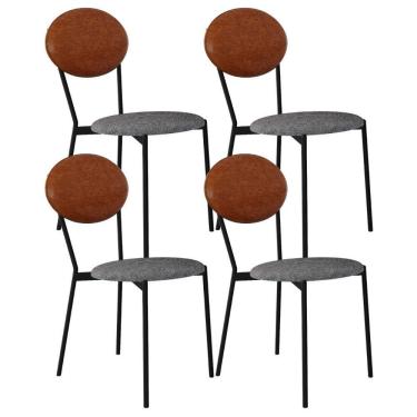 Imagem de Kit 04 Cadeiras Estofada Para Sala De Jantar Azuri Preto C01 Linho Prata Courino Caramelo - Lyam Decor