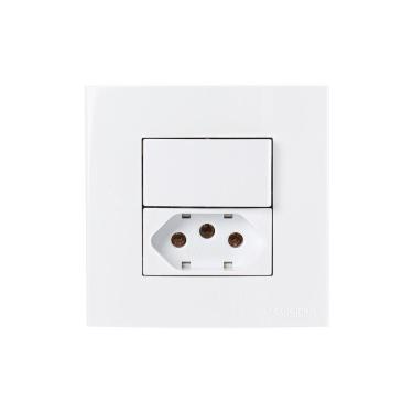 Imagem de Placa Para Móveis 80x80 Com Interruptor Simples 10a E Tomada 2p+t 20a Margirius Sleek Branca