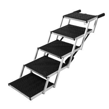 Imagem de OPPWONG Escadas Dobráveis ​​para Cães, Escadas para Cães de Carro, 5 Degraus, 70 Kg de Carga, Rampa Extra Larga Antiderrapante para Animais de Estimação Com Alça de Espuma Macia