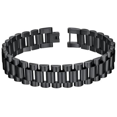 Imagem de ChainsHouse Pulseira de identificação para homens, aço inoxidável/banhado a ouro 18 quilates, pulseira grossa com gravação personalizada, com ferramenta de remoção, 15 mm de largura,