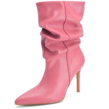 Imagem de Perisis Botas femininas de cano médio despojadas, salto alto, bico fino, botas confortáveis para outono e inverno, Poliuretano rosa, 36