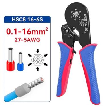 Imagem de Ferramenta de Crimpagem Ferrula HSC816-6S 0 1-16mm² 27-5AWG Alicate Terminal Tubular para Terminais Grande Tamanho Clamp Elétrico com Dispositivo Ratchê Construção em Aço Especial Cabo Econômico Elétr