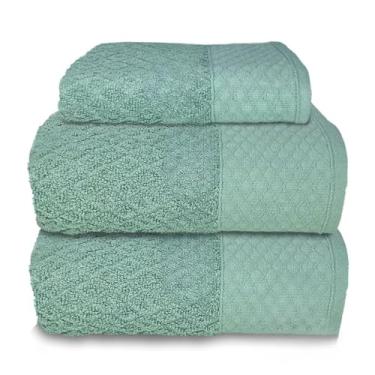 Imagem de Toalha de Banho Gigante, Jogo/Kit 3 Toalhas (2 Banho + 1 Rosto) Premium Luxo Grande Fio Penteado Algodão(Verde Sutil)