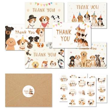 Imagem de Pacote com 24 cartões de agradecimento para cães fofos com envelopes e adesivos 10 x 15 cm, 6 designs de cachorro (4 cada), 12 x 17 cm para chá de bebê, notas de agradecimento, convites de festa de