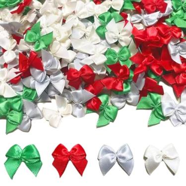 Imagem de hhdatc 160 peças de mini laços de Natal pequenos amuletos para artesanato faça você mesmo, acessórios de cabelo, embrulho de presente, decoração de festa de feriado (bege, prata, vermelho, verde