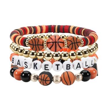 Imagem de Jocbean Pulseira de basquete empilhável com contas acessórios de basquete joias para fãs de esportes