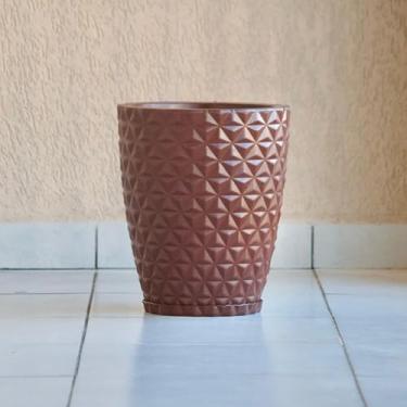 Imagem de Vaso Para Plantas Grande Coluna Cone Diamante 42x34 com Prato em Polietileno Jardim Sala (Marrom)