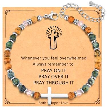 Imagem de JEIKTO Pulseira de cruz para mulheres, meninas, presentes cristãos para mulheres, amigas, irmã em Cristo, filha, sobrinha, neta, aniversário, Natal, confirmação, batismo, primeira comunhão, Páscoa