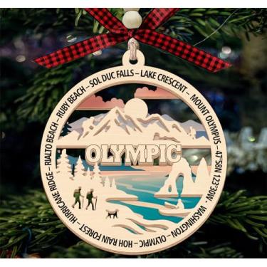 Imagem de Ornamento do Parque Nacional Olímpico - Enfeite de Natal - Design de Duas Camadas de Madeira - Decoração de Natal - Presente para amantes da natureza e viajantes