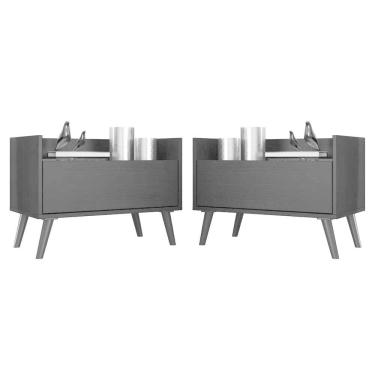 Imagem de Kit 2 Mesas De Cabeceira 60Cm Retrô Multimóveis V3633 Preto