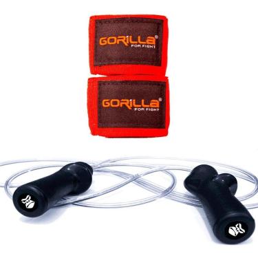 Imagem de Kit Treino Agilidade Corda De Pular Profissional G + Bandagem Elástica Muay Thai 3 Metros Gorilla-Unissex