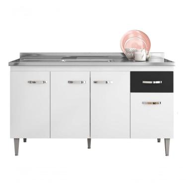 Imagem de Balcão Gabinete P/pia Gabriela 150cm 4 Portas 1 Gaveta - Ajl Móveis Cor Branco