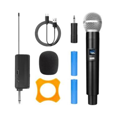 Imagem de Microfone Sem Fio Recarregável UHF 2.4G De Mão Com 2 Canais Para Karao