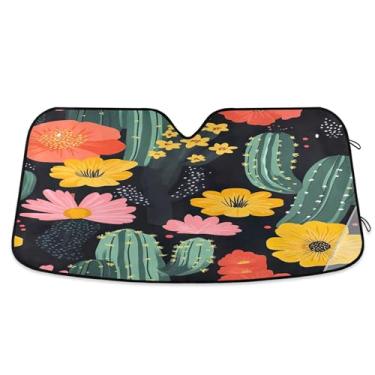 Imagem de SEHANY Pára-brisa de carro cacto planta verde para-sol dobrável janela frontal protetor de viseira solar para carro, SUV, caminhão - Mantenha o veículo fresco, 137 x 81,5 polegadas